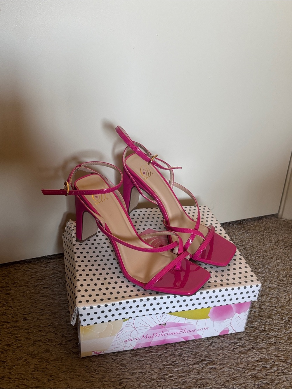 Hot Pink Strappy Block Heel Sandals - Women's